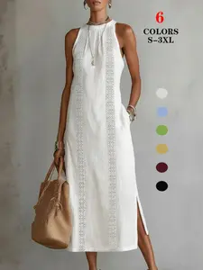 2026 Summer Women's Short Sleeve Long Dress Solid Color Loose Fit Fashion Elegance Casual Maxi Dresses for Ladies Daily Wear Vacation Beach Going Out Trendy Summer Women Clothing