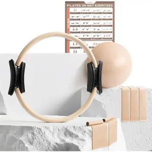 Pilates Kit, 15-Inch Pilates Ring with 1x Core Ball, 3X Resistant Loops and 2X Flex Bands,  Pilates Equipment Set and Mat Pilates Essential Kit