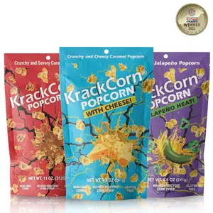 KrackCorn Popcorn Variety Pack - Original (11 Oz), Cheddar and Jalapeno (8.5 Oz) Flavored Popcorns, Gluten-Free & Non-GMO Healthy Snacks Adults & Kids, Individual Bags for Snack, Pack of 3