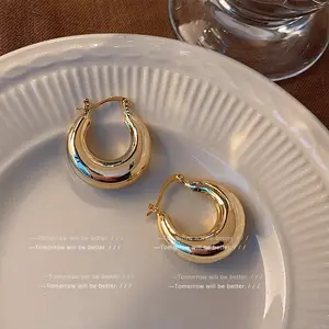 D&C Chunky Gold Hoop Earrings For Women Girls, Classic Fashion Accessories for Daily Wear