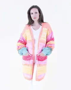 Bubble Stitch Sleeves Casual Knit Cardigan