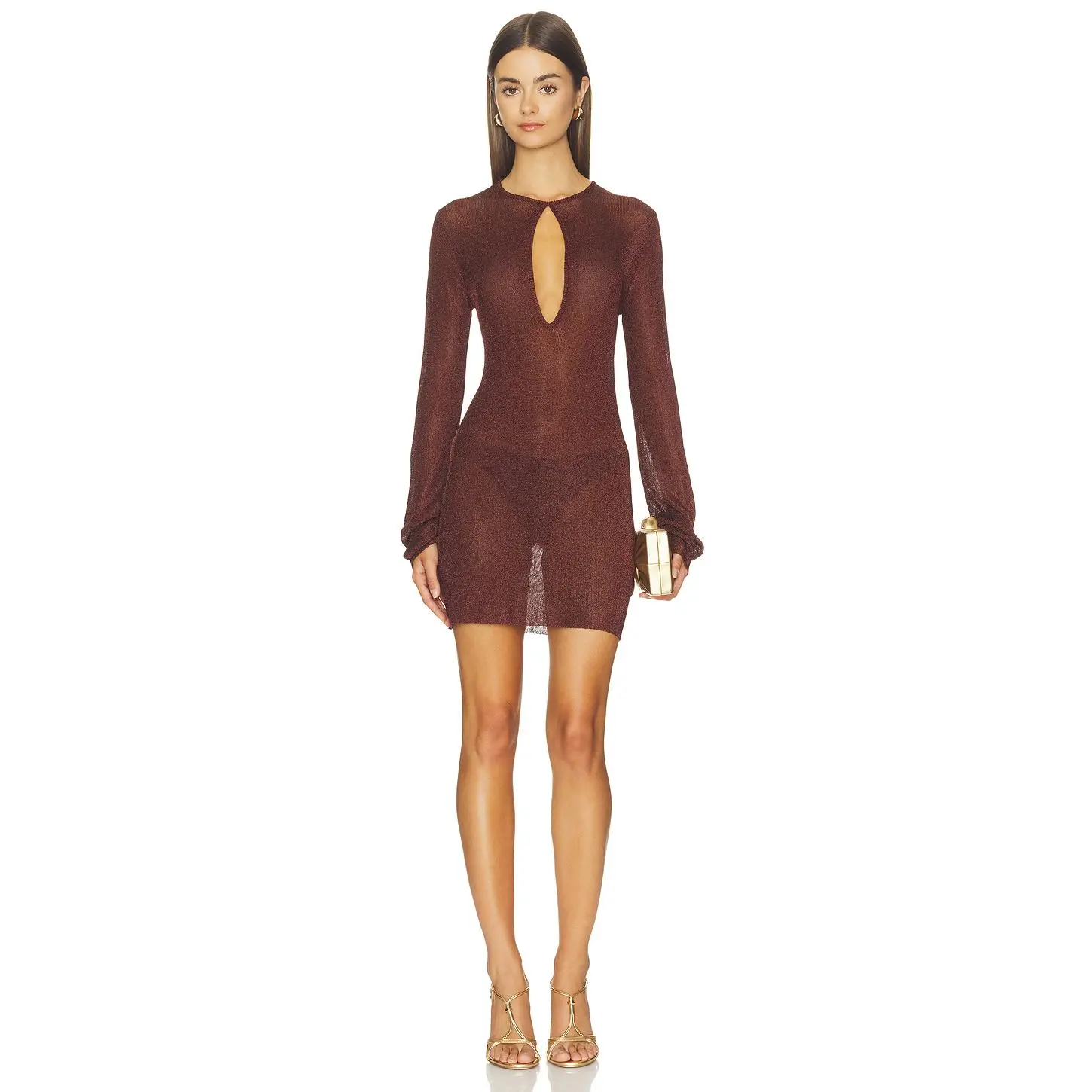 SEROYA Emeri Metallic Knit Mini Dress in Rust