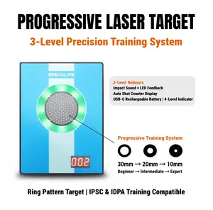 SPECIAL PIE Progressive Laser Target | 3-Level Precision Reducers 30mm 20mm 10mm | Rechargeable USB-C 40H Battery | Auto Score Display | Ring IPSC IDPA Patterns | Plug-and-Play Dry Fire Training