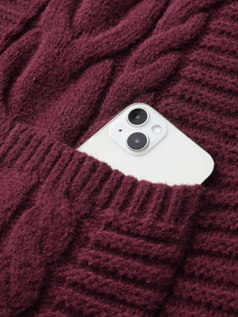 BLOOMCHIC Textured Super Stretchy Pockets Knit Cardigan - Long Sleeve Kimono Collar Winter Cardigan for Women, Loose Fit Knitwear with Drop Shoulder Sleeves and Cable Knit Texture Knitting Womenswear