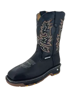 Heavy Duty Non-Slip Square Toe Double Density Rubber Sole Western Work Boot - Silver Bull