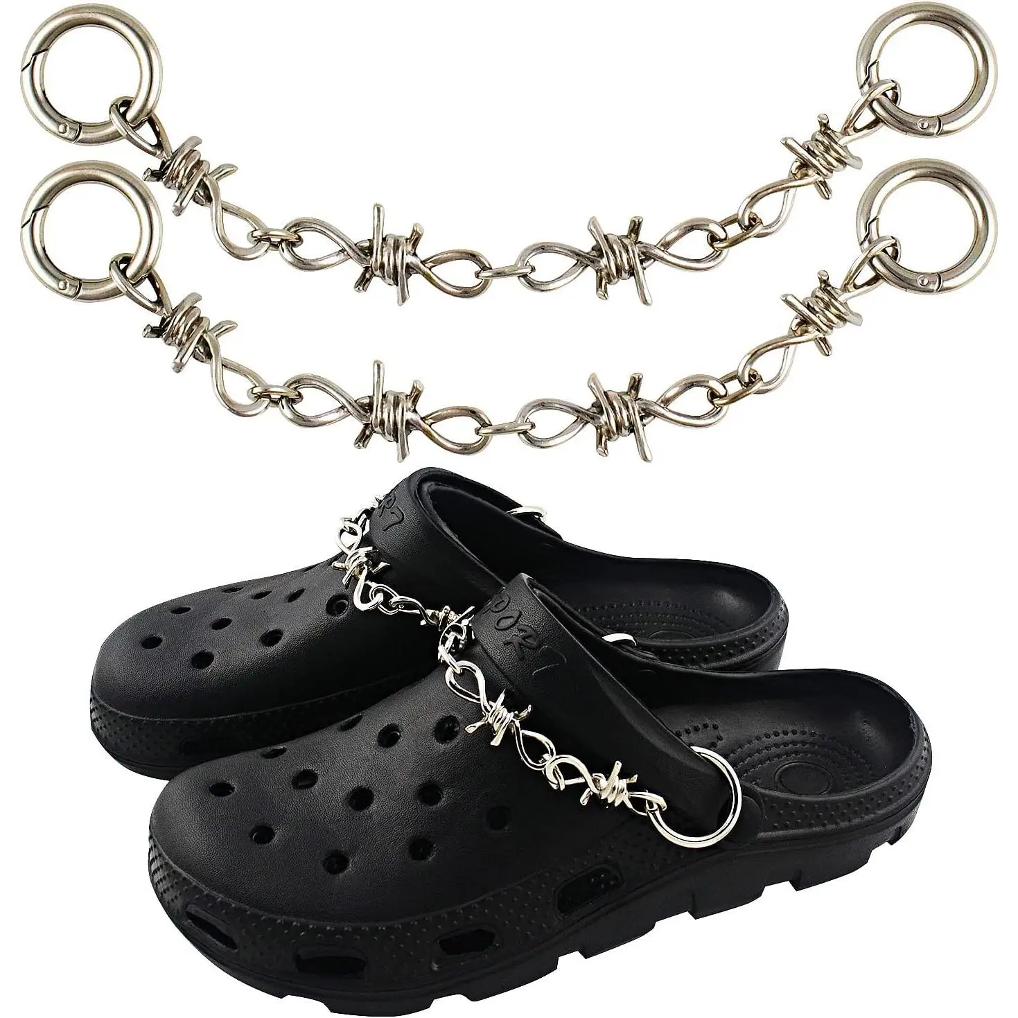 Unisex Punk Steel Shoe Chains, 2-Piece Set with Rivet Spikes, Shoe Decoration Charms for Clogs & Sandals