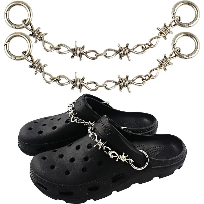 Unisex Punk Metal Charms with 2-Piece Shoe Chains - Silver White Spiked Edgy Decorations, Rivet Accessories (Ring Included) for Clogs & Sandals, Decorative Holes Footwear & Belt Pants