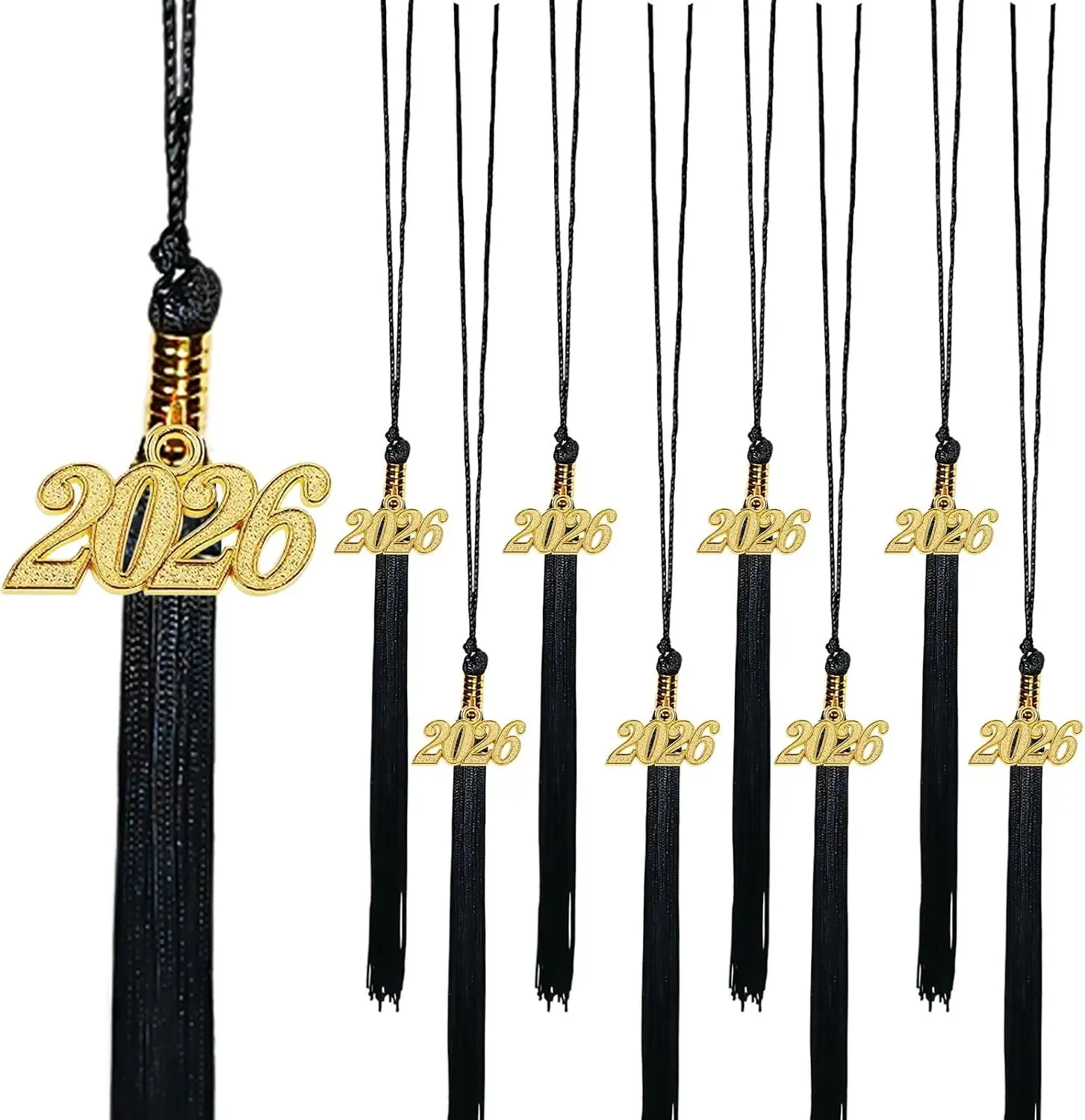 10 Pack 2026 Graduation Tassels with Grad 2026 Charms Pendent for Class of 2026 Academic Graduate Parties Ceremonies (Black)