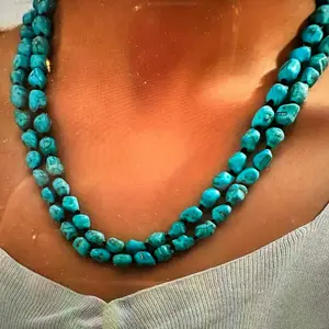Handcrafted Boho Turquoise Stone Beaded Necklace, Double Wrap Long Cowgirl Necklace,Gift Box