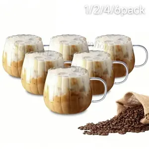 1/2/4/6 Pack, Mug Set, Pumpkin Ribbed Glass Coffee Mug with Handle, 400ml Thickened Borosilicate Heat Resistant Clear Glass Cup, Food Grade BPA Free Dishwasher Safe Drinkware Tumbler Coffee Cups for Hot Cold Drinks, Home Office Bar Must-Have