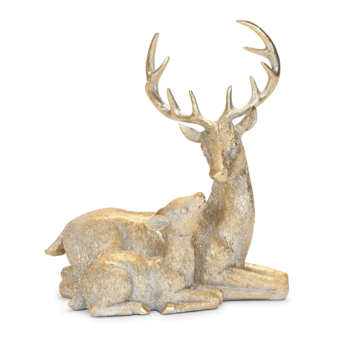 Metallic Gold & White Resin Holiday Deer & Baby Fawn Figurine Set (2 Pieces, 9x10 in.), 360 Stand Melrose 95553DS, Gold Finish Tabletop Decor for Father