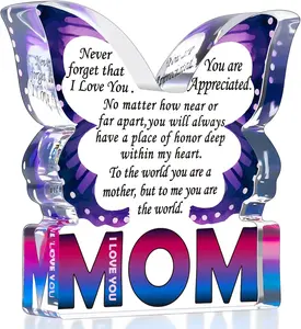 Birthday Gifts for Mom from Daughter Son, Mothers Day I Love You Gift for Mother New Bonus Step Moms Mama, Gifts for Moms Unique, Best Mom Ever Gift Ideas, Butterfly Acrylic Decorative Signs Plaques