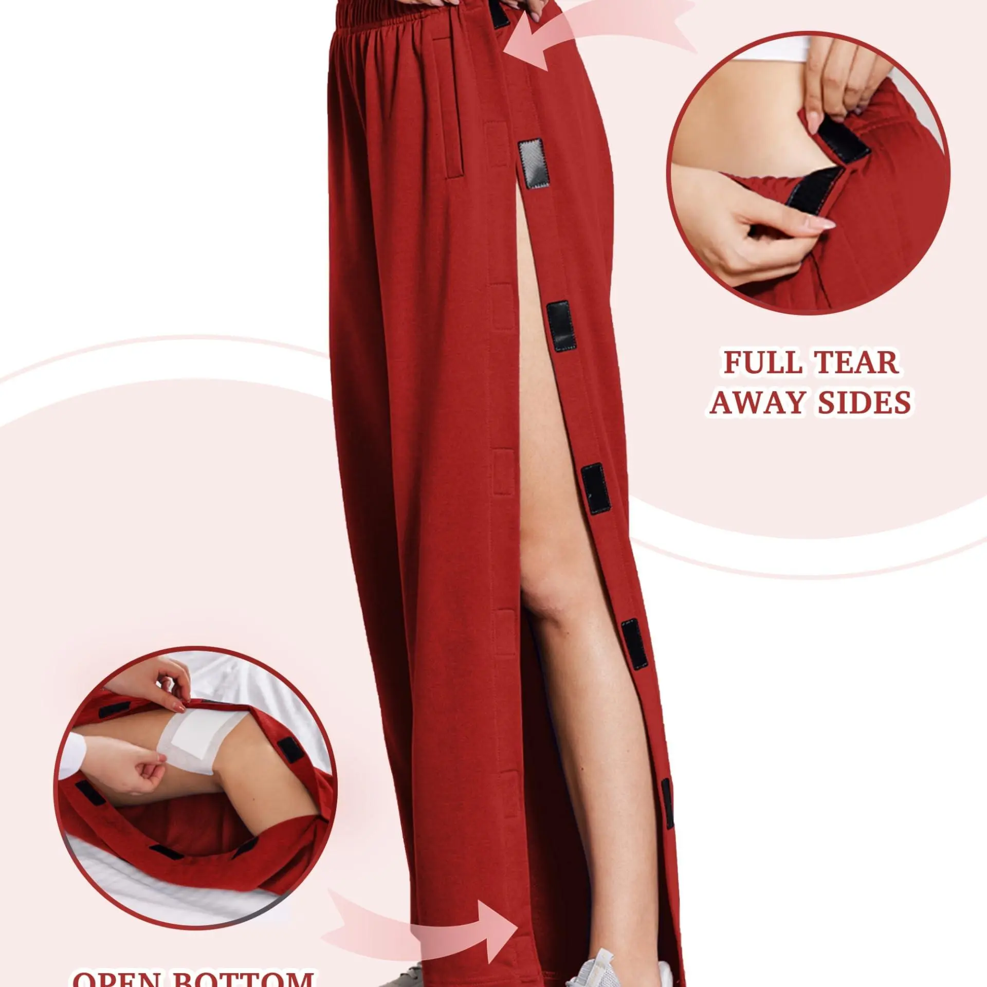 Pinspark Tear Away Pants for Women Side Snap Button Sweatpants Loose Fit Casual Post Surgery Adaptive Clothing with Pockets
