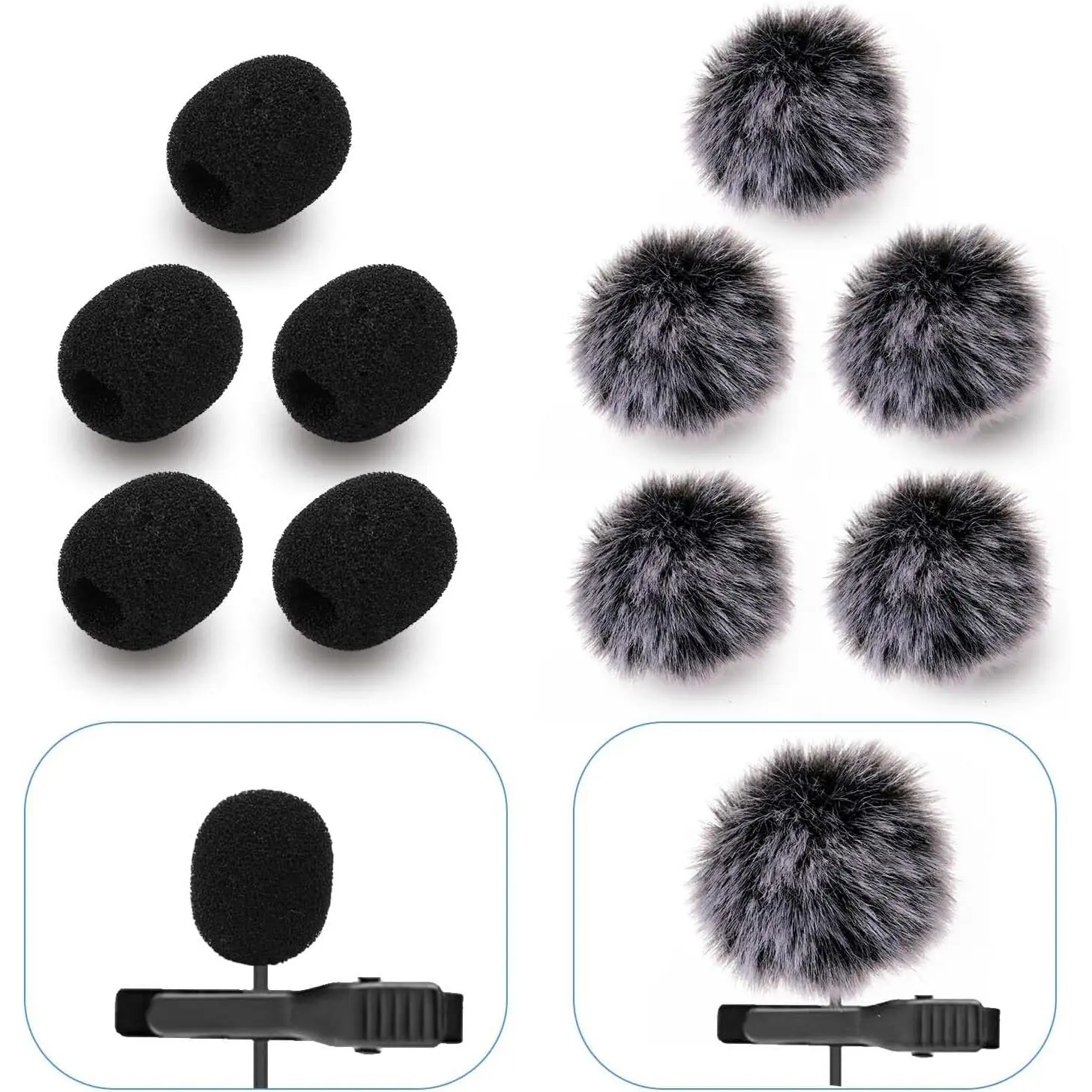 Microphone Cover Furry Windscreen & Foam Cover Set for Lavalier Lapel Microphone Microphone Cover Professional Lapel Headset Windscreen Foam Cover Set