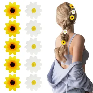 10Pcs Flower Hair Clips for Women Large Clips for Hair Sun-flower Dai-sy Yellow White Blossoms Small Wedding Hair Decor Summer Beach Bridal Party Accessories Girls Flower Hair Pin