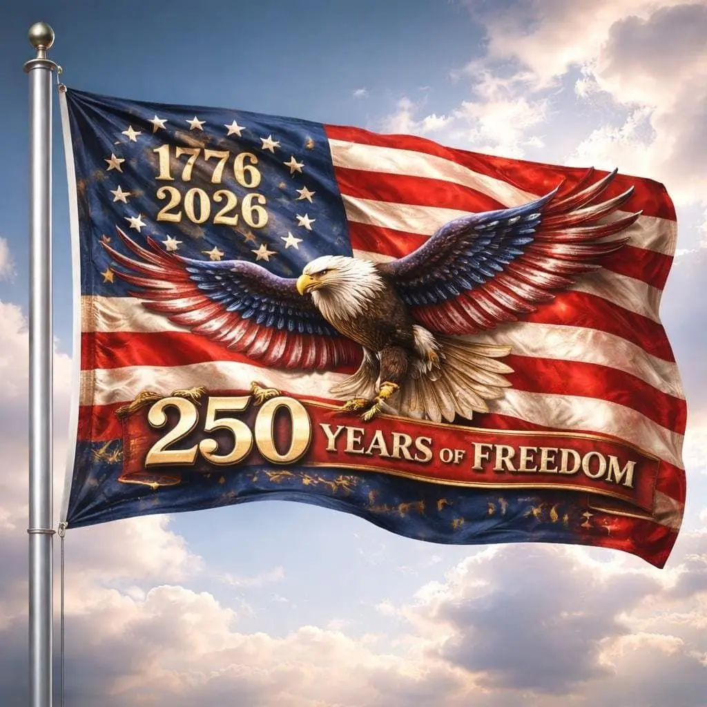 American Flag 1776-2026 Banner, Patriotic Eagle Flag Decor, 250 Years of Freedom USA Outdoor Flag