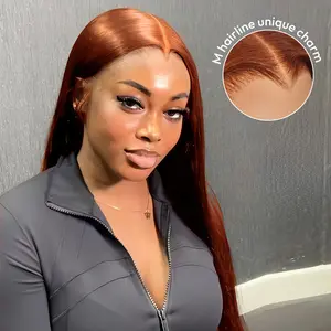 [New In M Shaped Hairline] West Kiss Glueless Human Hair Wigs Copper Orange Straight 6x8 Lace Closure Wigs Pre Plucked Hair With M Hairline