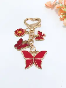 Sweet Women's Zinc Alloy Butterfly Flower Keychain, Summer Fashion Bag Charm Accessory, Cute and Stylish Key Ring Decoration