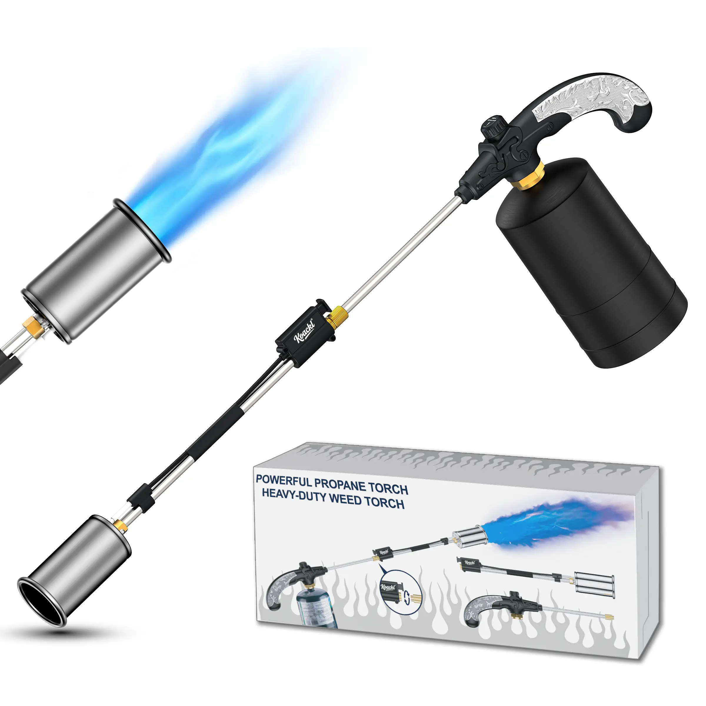 Koackl Weed Torch, Self Igniting Propane Torch, Portable Blow Torch Burner with Detachable Design, Heavy Duty Flamethrower for Weeding, Garden, Ice Melting, BBQ, Gift for Men (Propane Tank Not Included)
