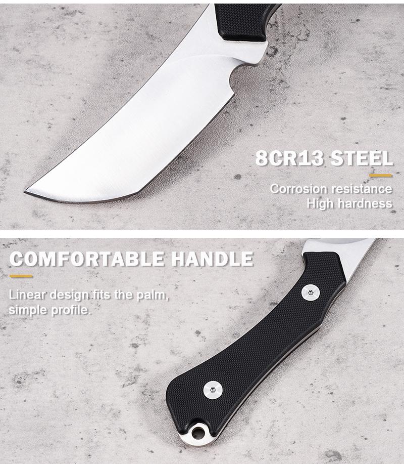 EDC multifunctional tactical outdoor fixed-blade knife with G10 handle; convenient pocket/belt clip, includes a sheath for everyday carry; outdoor cutting tool designed for climbing and fishing; essential gear for camping and hiking.