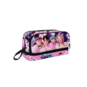 Demon Hunter Pencil Case, Large Capacity Durable Stationery Bag, Multi-Layer Design, Smooth Zipper Closure, Portable Desktop Storage for School