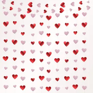 Fuyoooo 10 Pack 130ft Red, Glitter Pink Heart Party Garland Asymmetrical Love Hanging Banners for Birthday Wedding Decorations Mothers Day Bachelorette Bridal Shower Engagement