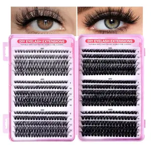 Lash Clusters Kit, 570 Pcs Lash Extension Kit Eyelash Extension, Segmented Cluster Lashes Curl 30D 40D 50D 60D 80D 100D 8-16mm Individual Application Eyelashes for Self Use