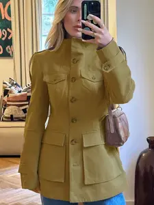Winter Coat Female Camel Jacket Long Sleeve Stand Collar Button Front Jacket Flap Pockets Collared Pocket Outerwear Streetwear women's windbreaker Fitted Casual Women's Layered Outerwear Womenswear