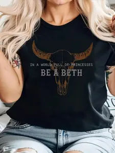 Women's Cowgirl Graphic Print Round Neck Tee, Fashion Casual Short Sleeve T-shirt, Ladies Summer Clothes for Daily Wear, Top