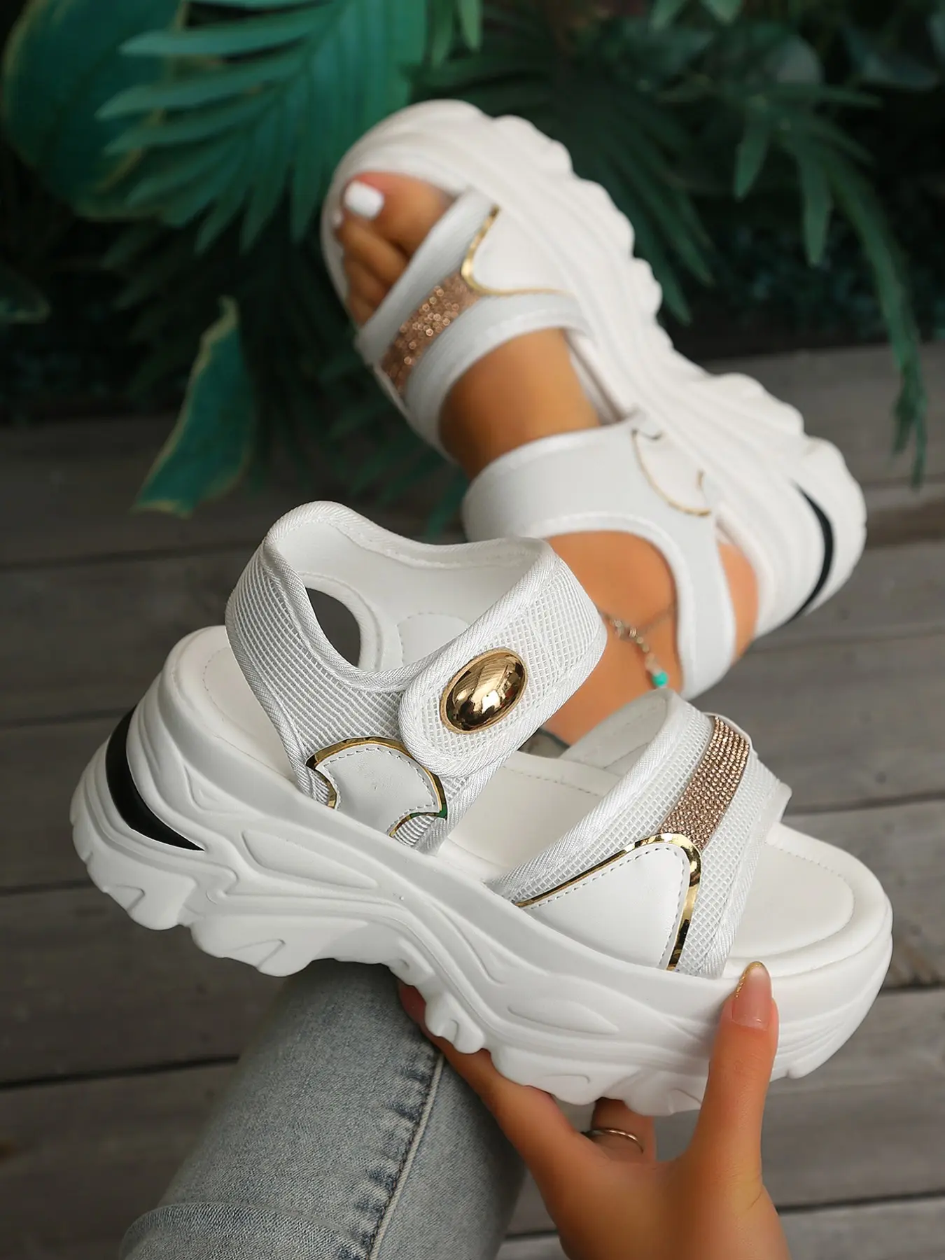 New Thick Sole Sport Sandals for Women, Summer Velcro Height Boost Open Toe Casual Wedge Shoes, Comfortable and Stylish Footwear, Adjustable Sandals, Summer Outdoor Sandals