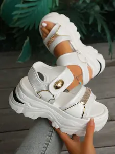 New Thick Sole Sport Sandals for Women, Summer Velcro Height Boost Open Toe Casual Wedge Shoes, Comfortable and Stylish Footwear