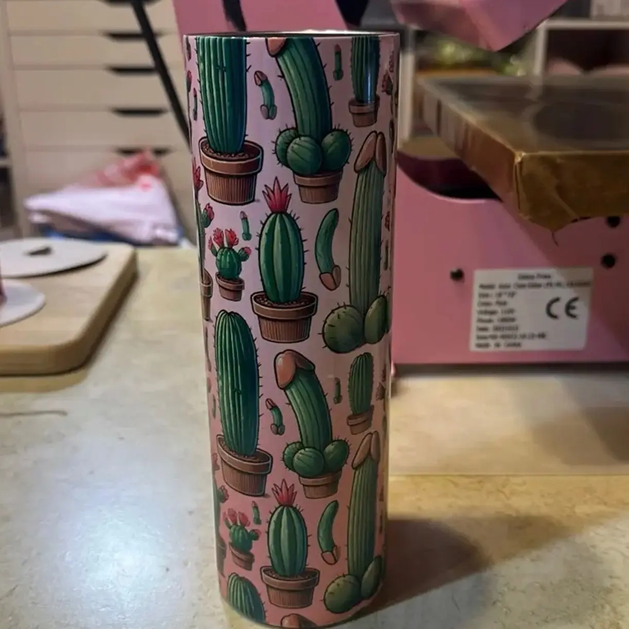 Funny Cactus 20oz Skinny Tumbler, Stainless Steel Vacuum Insulated Travel Mug, Cute Plant Lover Drinkware with Lid & Straw