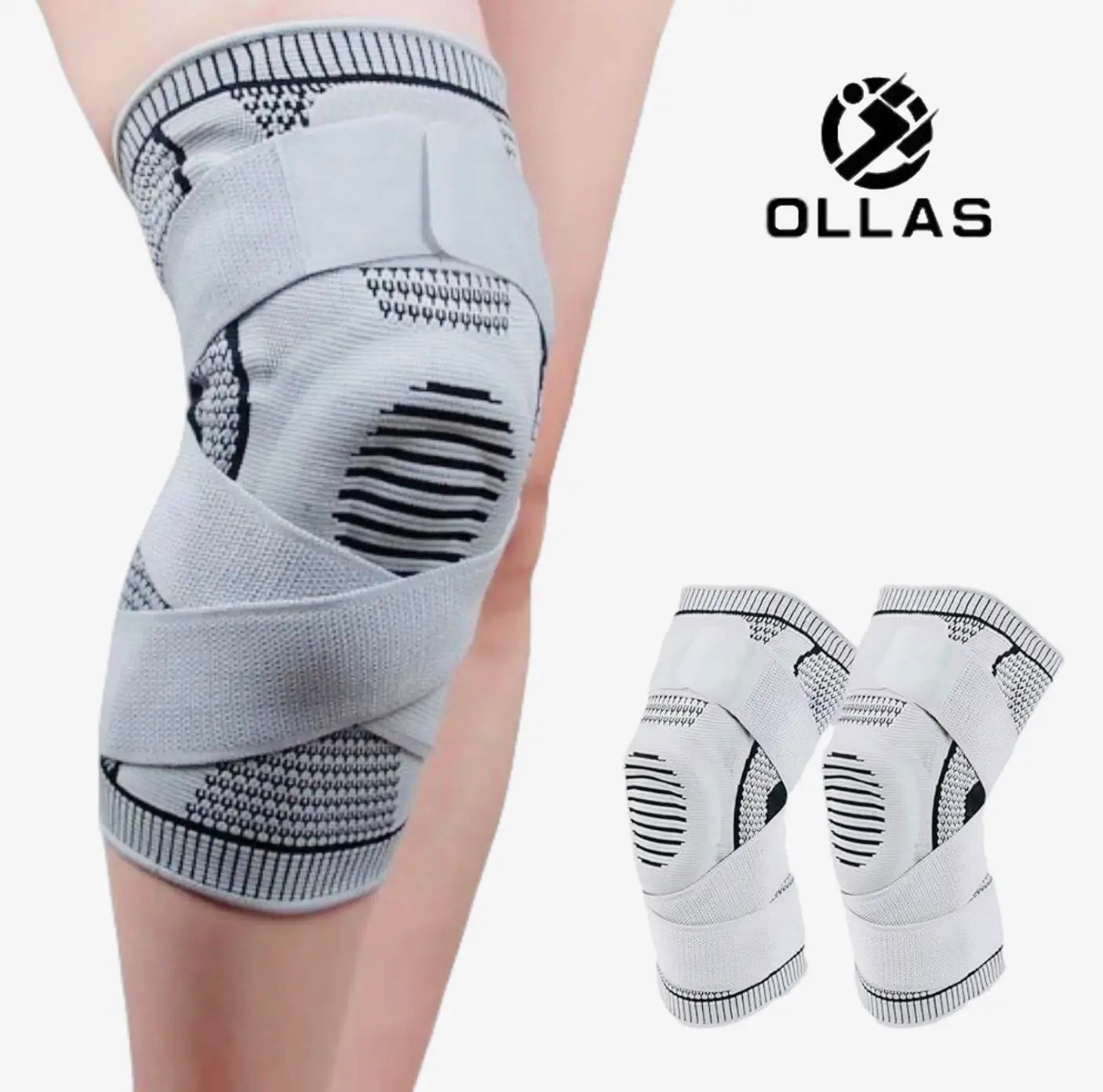 OLLAS Knee Braces, 2-Pack, Knee Support Compression Sleeves, Fitness Sports Knee Braces, Women's & Men's Compression Suitable for Running, Fitness, Ba