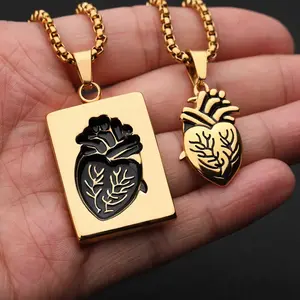 Heart-Shaped Bead Chain Rock Style Pendant Couple Necklaces
