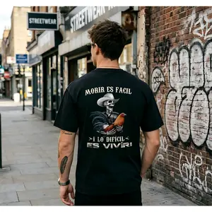 Men's Moris Es Facil Mexican Style T-Shirt, Big Rooster Gamefowl Shirt, Father's Day Ideal Gift, Shirt For Dad For Husband For HimCotton Menswear Casual Top streetwear graphic tee men gift cotton short sleeve t-shirt vintage short-sleeved basic