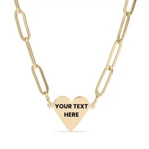 Engraved Heart Necklace 18k Gold Paperclip Chain