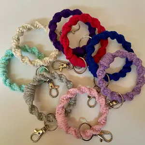 Custom Mini Macrame Keychains - Soft Cotton Cord on 2 1/2 inch Metal Ring with Keychain and Clip - Accessories