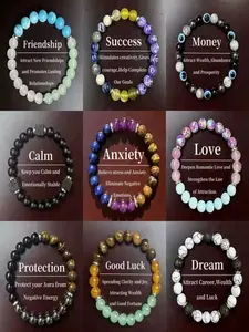 9-Piece Magic Healing Crystal Bracelet Set, Peace Wealth Prosperity Friendship Luck Love Protection, Unisex Gift, Optimistic Positive Confidence Strong