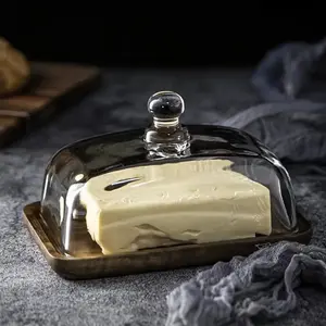 Multi-Functional Elegant Wooden Butter Dish - Classic Vintage Design Clear Dome Display Plate, Durable, Easy to Clean, and Space-Saving for Wedding Cake, Desserts, Pastries, Fruits, and Snacks