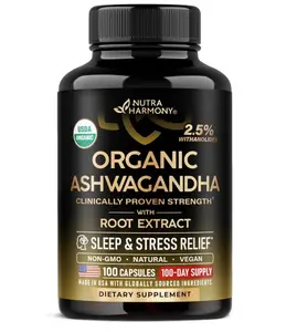 Ashwagandha Supplements 1800mg - USDA Organic Ashwagandha for Women & Men - Clinically Effective Strength for Stress Relief & Sleep - Powder & Root Extract 2.5% Withanolides - Made in USA 100 Capsules