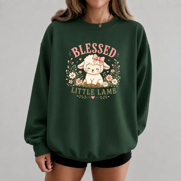 Blessed Little Lamb Sweatshirt, Cute Lamb Floral Graphic Crewneck, Cottagecore Farm Animal Pullover, Cozy Christian Inspired Gift for Women