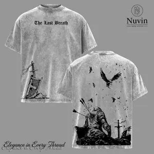 The Last Breath Medieval Knight Cross Vintage Washed T-Shirt, Crusader Faithcore Warrior Graphic Tee, Dark Christian Streetwear Oversize Shirt