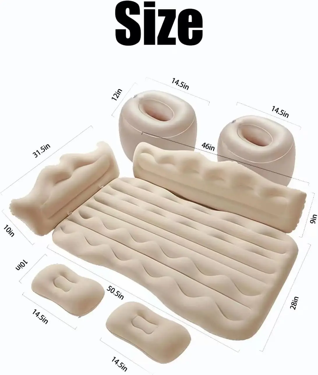SUV Air Mattress Camping Bed Cushion Pillow Crown-Shaped Inflatable Thickened Car Air Bed with Air Pump Portable Sleeping Pad Mattress for Home Car Travel Camping (Beige)Sleeping pads, outdoor, travel, home