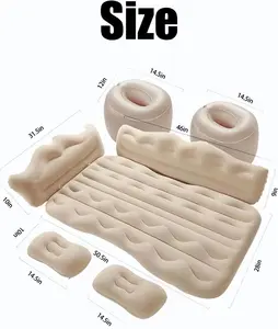 SUV Air Mattress Camping Bed Cushion Pillow Crown-Shaped Inflatable Thickened Car Air Bed with Air Pump Portable Sleeping Pad Mattress for Home Car Travel Camping (Beige)Sleeping pads, outdoor, travel, home