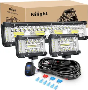 Nilight Side Shooter LED Light Bar Set, 12Inch Triple Row Spot Flood Combo Lights, 2PCS 4.3Inch LED Pod Lights with 5Pin Rocker Switch Wiring Harness Kit for Off-Road Fog Light lightbar, Led Work Light, Light Bar Car