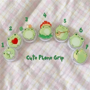 Kawaii Green Frog Retractable Badge Reel And Phone Grip, Cute Acrylic  Holder, Meme Design Badge Belt Clip, Perfect Kindle Grip