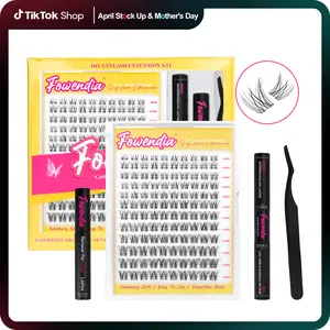 Fowendia First Met Short-Kit Lash Clusters  DIY Lash Extension 8-14mm Eyelash Clusters D Curl Individual Eye Lashes Manga False Eyelashes Natural Look Cluster Eyelash Extensions Super Thin Band for Salon