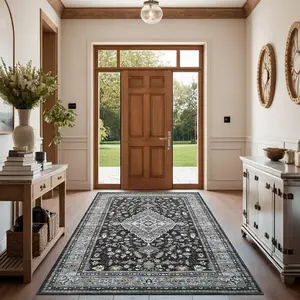 Garvee Washable Rug 9 x 12 Rug for Living Room Vintage Distressed Tribal Area Rug for Bedroom large Area Rug Non Slip Carpet Throw Rugs for Dining Room Stain Resistant Office Classroom Rugs, Black