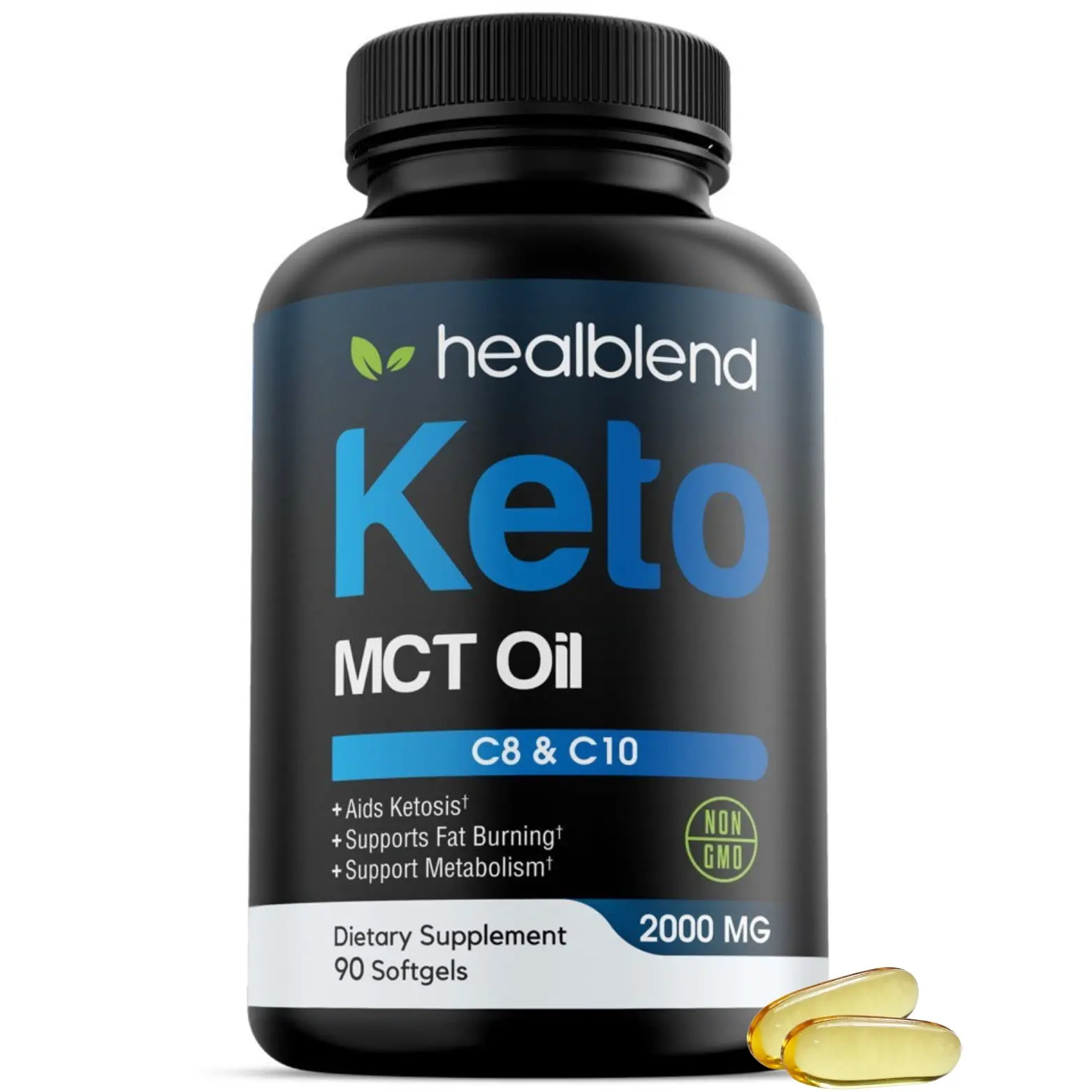 Healblend MCT Oil Capsules Supplement, 2000mg - Metabolism Booster for Men, Women - 90 Softgels