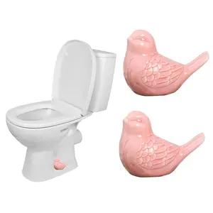 2 Pcs Ceramic Cute Bird Toilet Floor Bolt Caps, Decorative Easy Installation Toilet Bolt Covers for Bathroom Bottom, Pink Bird